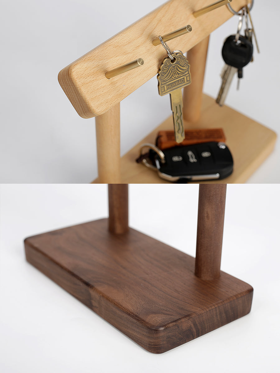 Modern Wooden Desk Organizer with Brass Hooks -  Shelf for Home & Office Storage