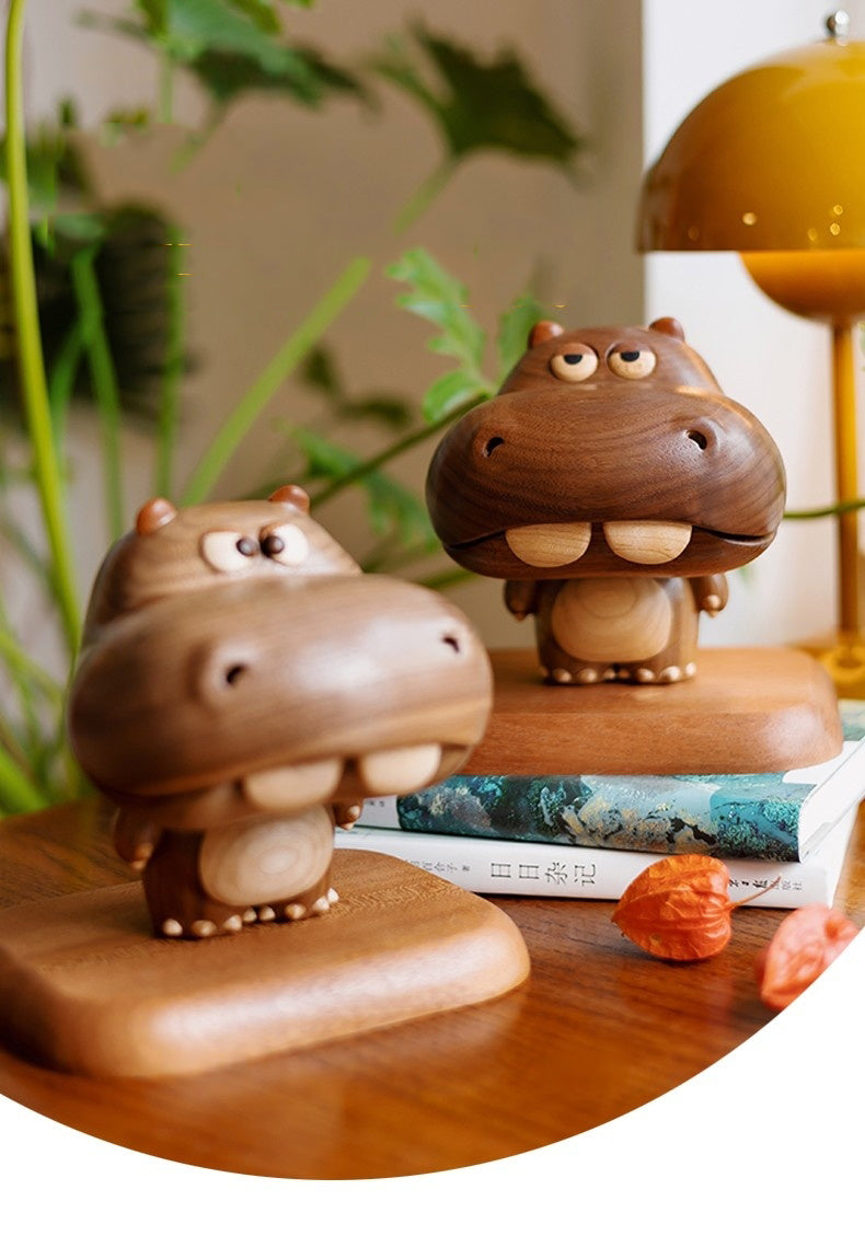 Mr. Hippo Walnut Jewelry Box - Elegant Wooden Trinket Tray , Desktop Decor & Gift