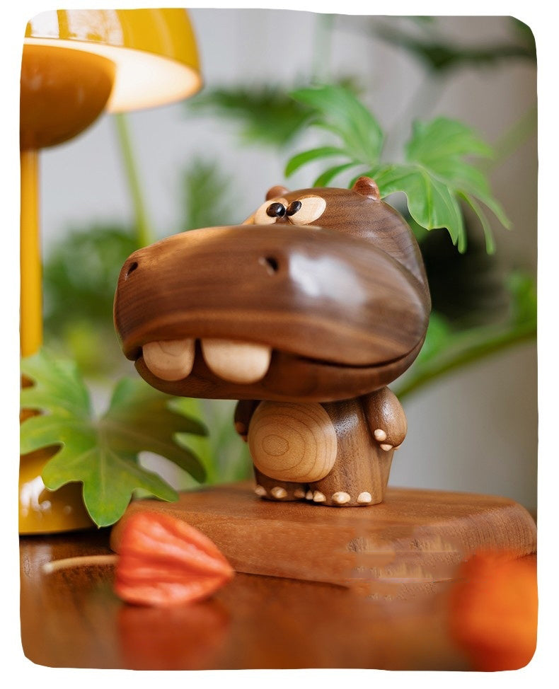 Mr. Hippo Walnut Jewelry Box - Elegant Wooden Trinket Tray , Desktop Decor & Gift