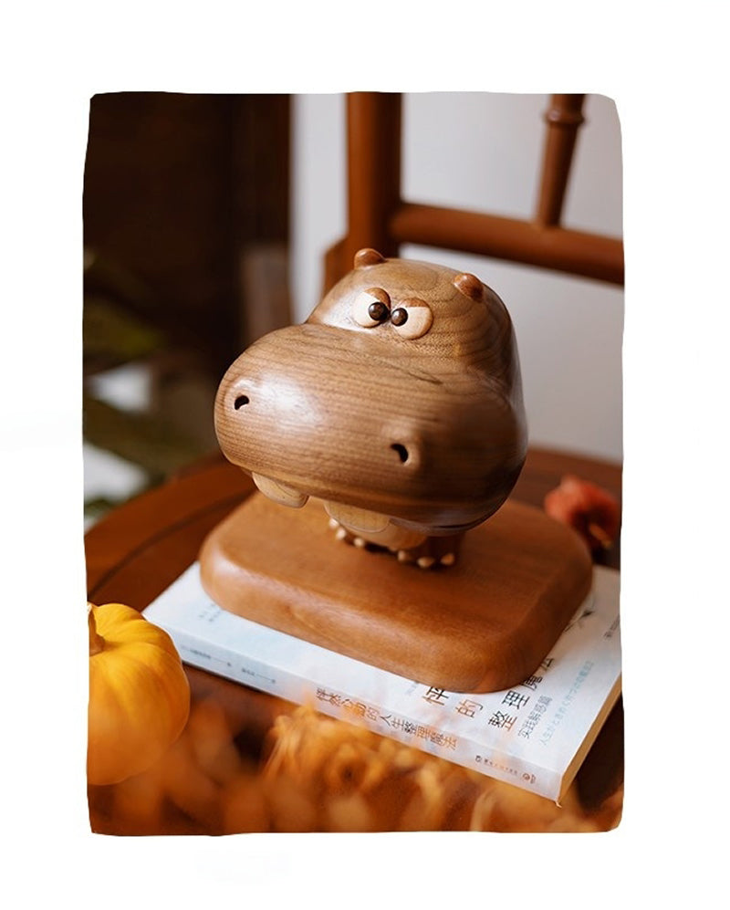 Mr. Hippo Walnut Jewelry Box - Elegant Wooden Trinket Tray , Desktop Decor & Gift