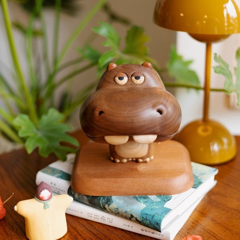 Mr. Hippo Walnut Jewelry Box - Elegant Wooden Trinket Tray , Desktop Decor & Gift