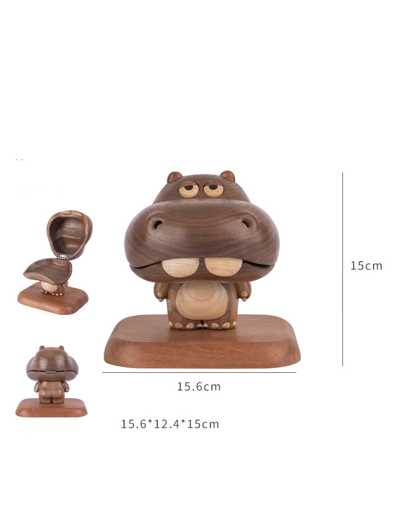 Mr. Hippo Walnut Jewelry Box - Elegant Wooden Trinket Tray , Desktop Decor & Gift