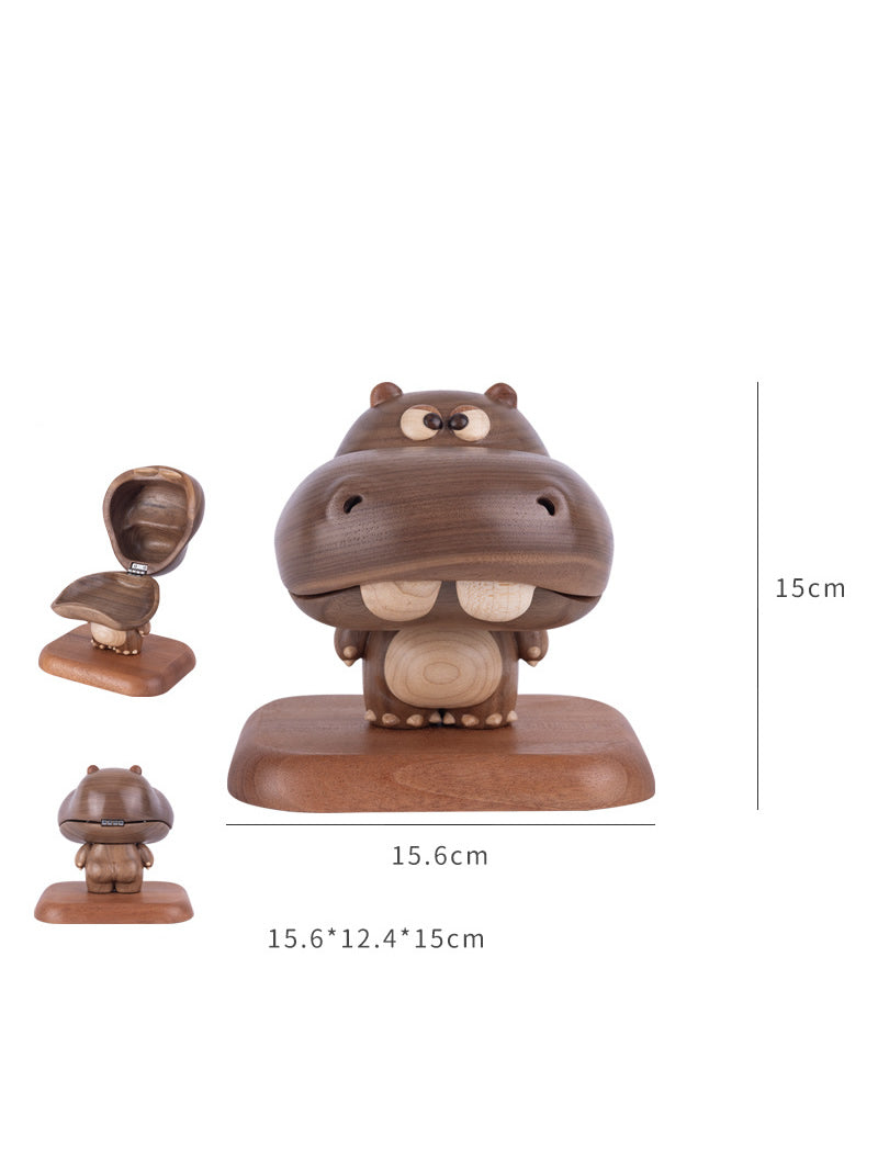 Mr. Hippo Walnut Jewelry Box - Elegant Wooden Trinket Tray , Desktop Decor & Gift