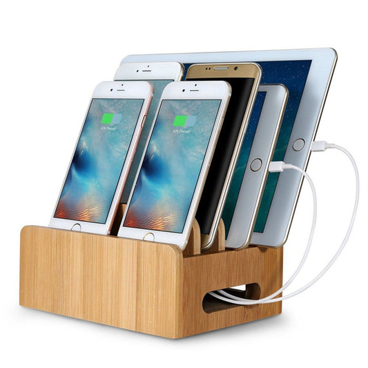 Multi-Slot Bamboo Phone Stand -  Charging Dock for iPad & Tablets, Desktop Organizer for Home/Office
