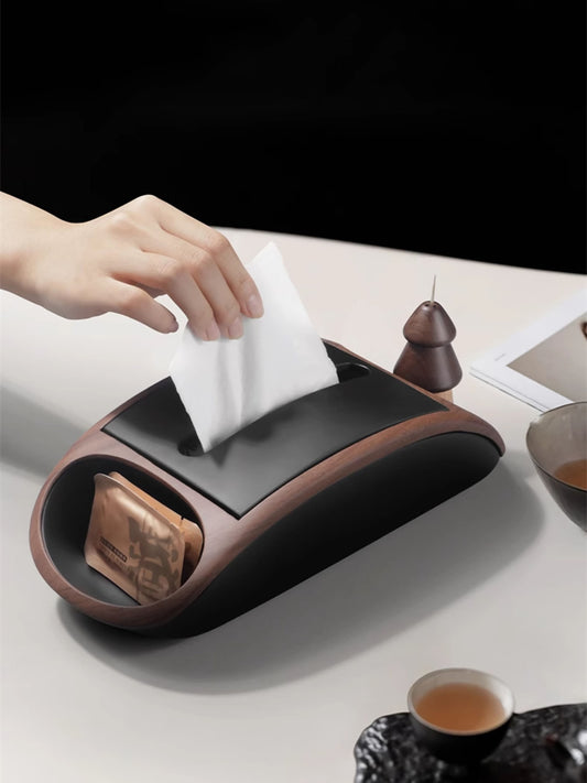 Multifunctional Wooden Tissue Box Holder with Storage Compartment