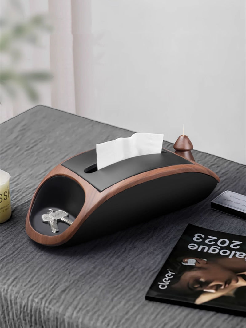 Multifunctional Wooden Tissue Box Holder with Storage Compartment