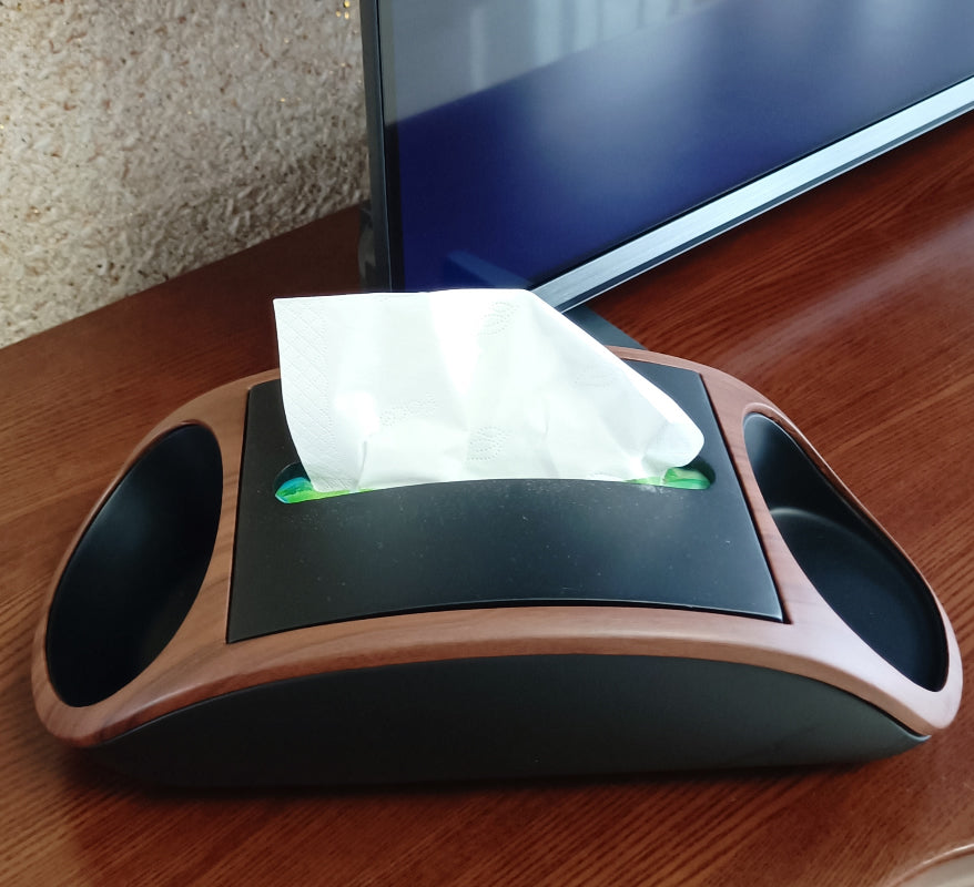 Multifunctional Wooden Tissue Box Holder with Storage Compartment