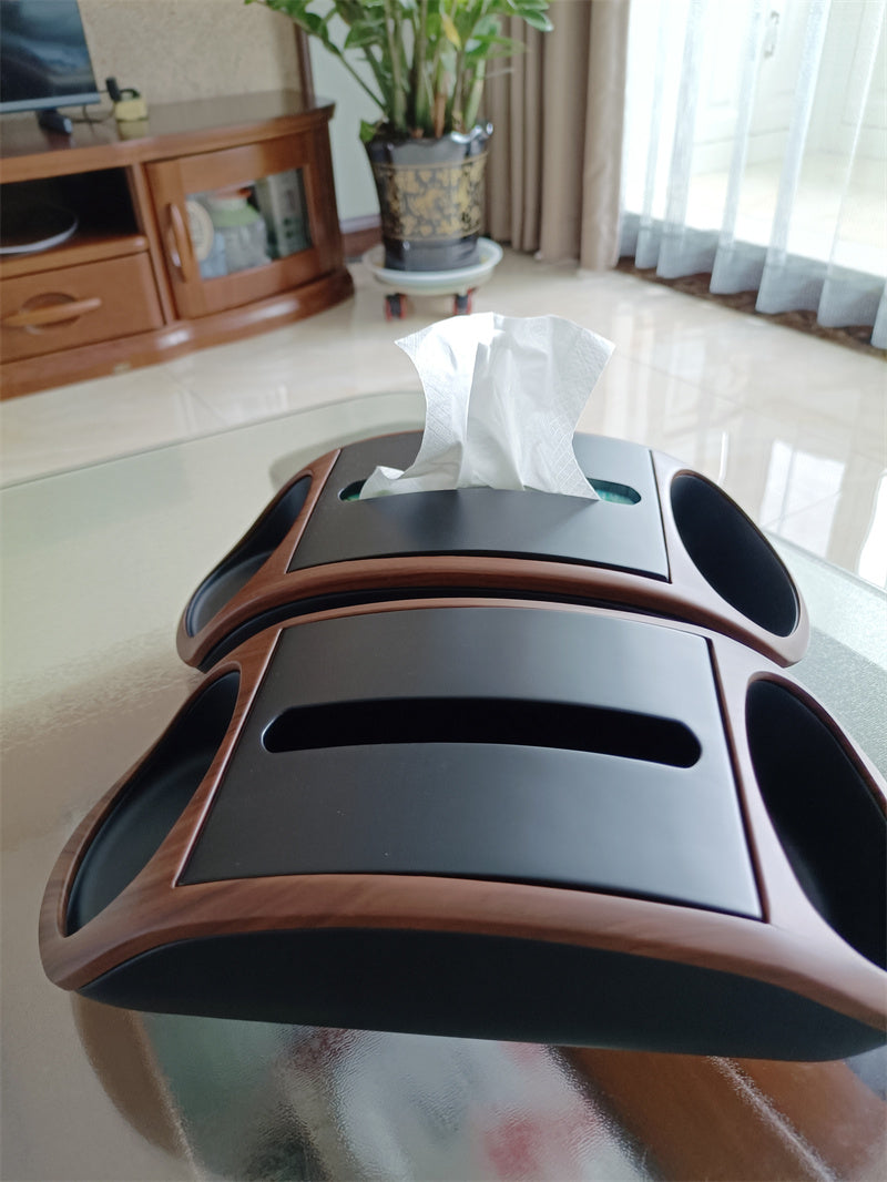 Multifunctional Wooden Tissue Box Holder with Storage Compartment