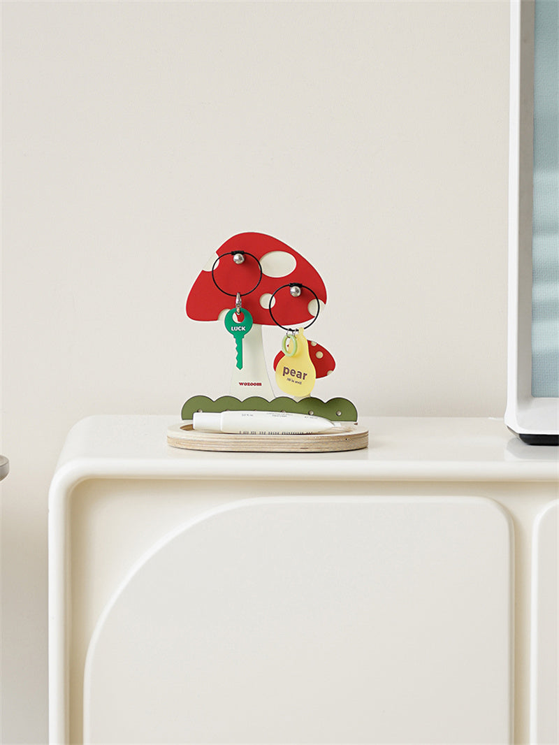 Mushroom Key Holder with Tray - Desktop Decor Organizer Shelf for Small Accessories