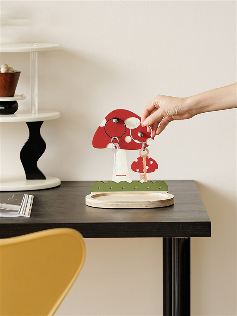 Mushroom Key Holder with Tray - Desktop Decor Organizer Shelf for Small Accessories