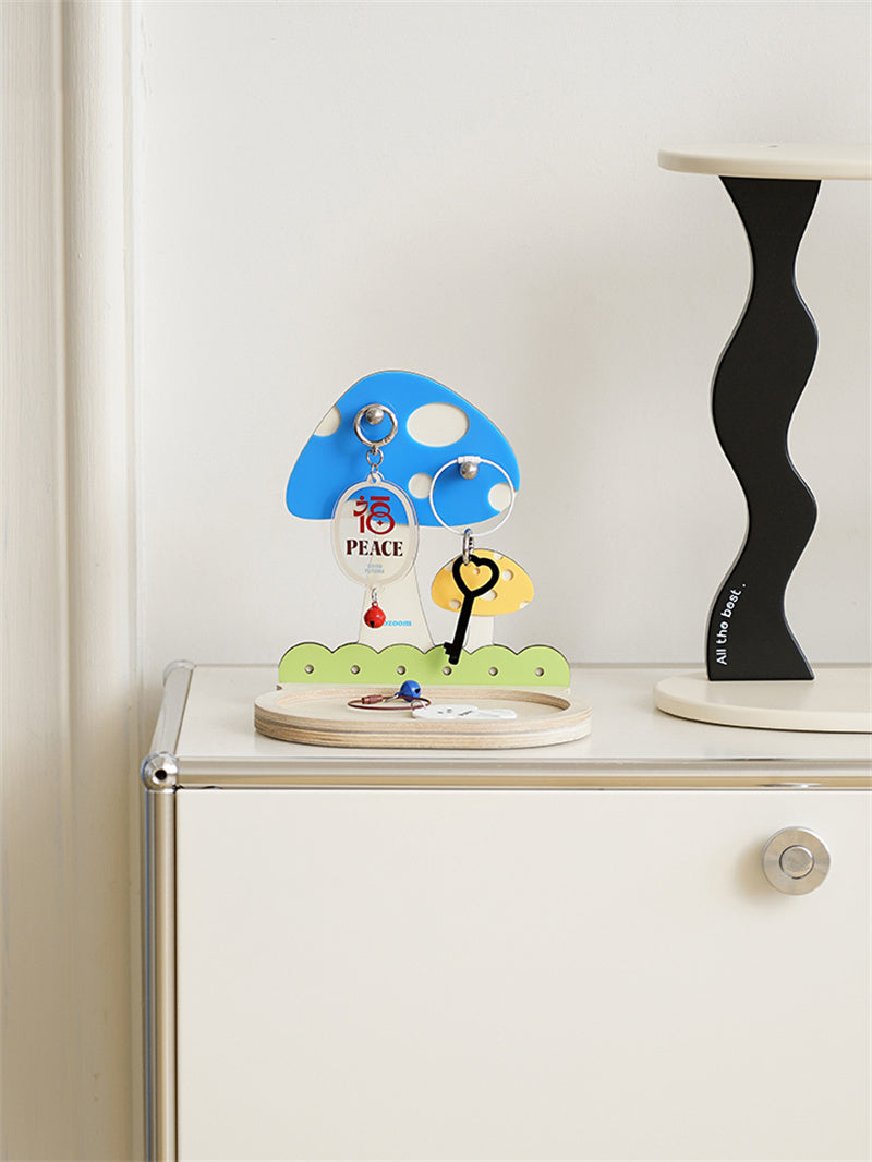 Mushroom Key Holder with Tray - Desktop Decor Organizer Shelf for Small Accessories