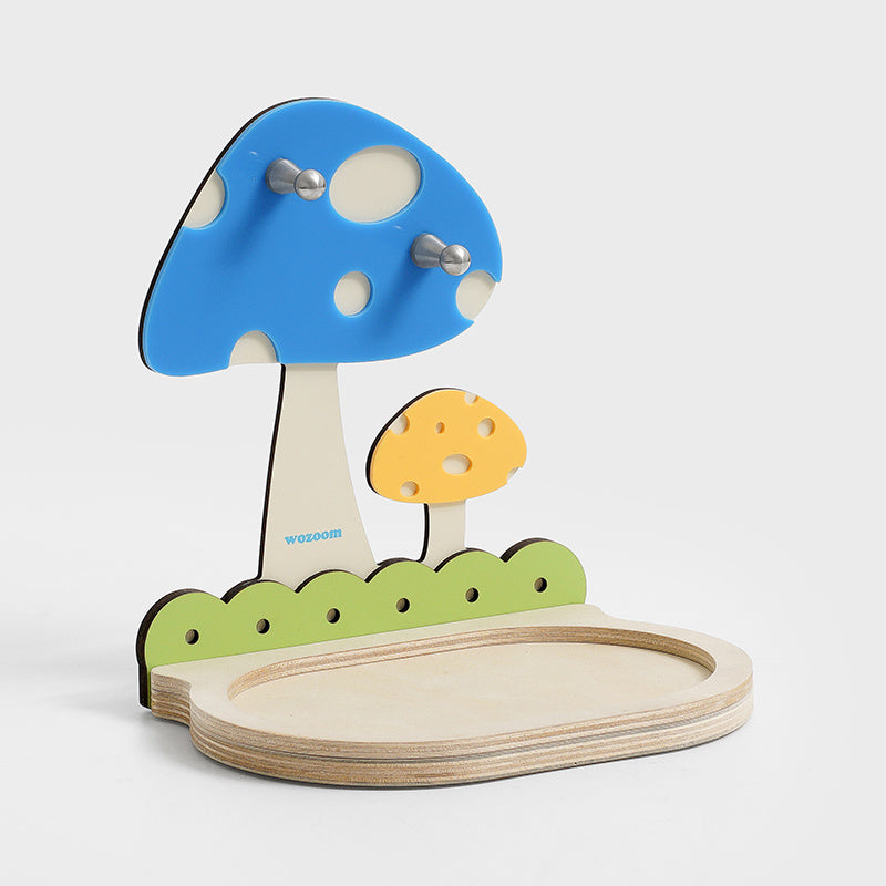 Mushroom Key Holder with Tray - Desktop Decor Organizer Shelf for Small Accessories