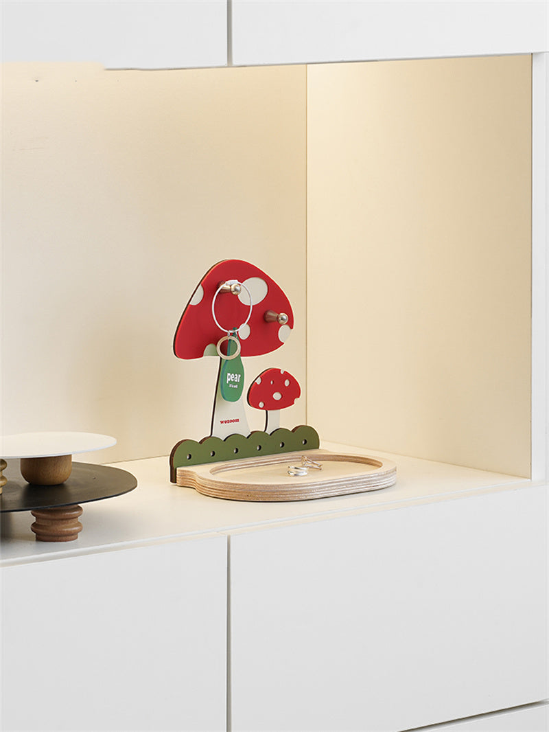 Mushroom Key Holder with Tray - Desktop Decor Organizer Shelf for Small Accessories