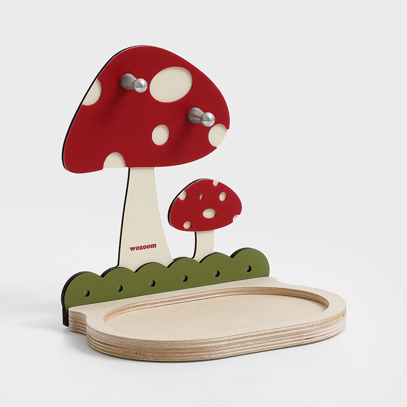 Mushroom Key Holder with Tray - Desktop Decor Organizer Shelf for Small Accessories