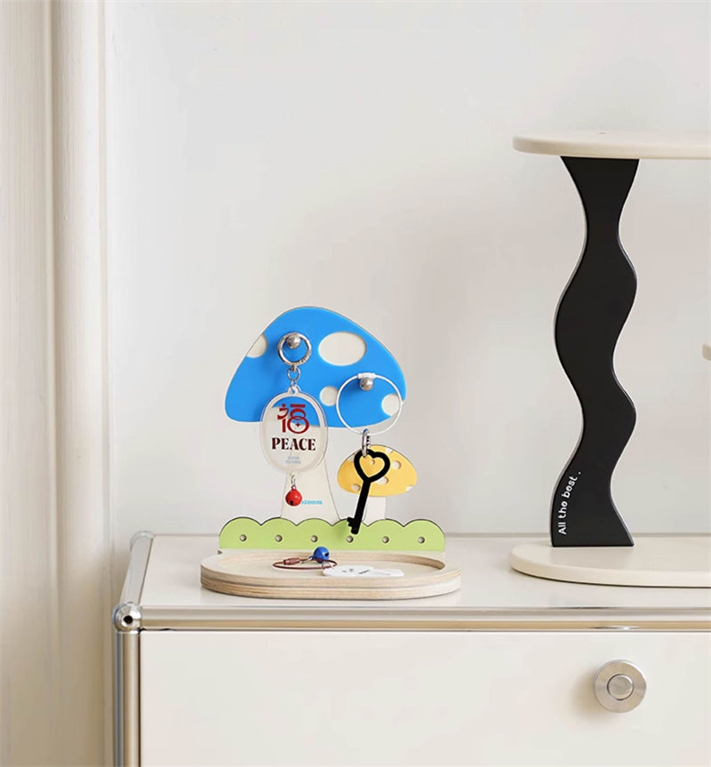 Mushroom Key Holder with Tray - Desktop Decor Organizer Shelf for Small Accessories