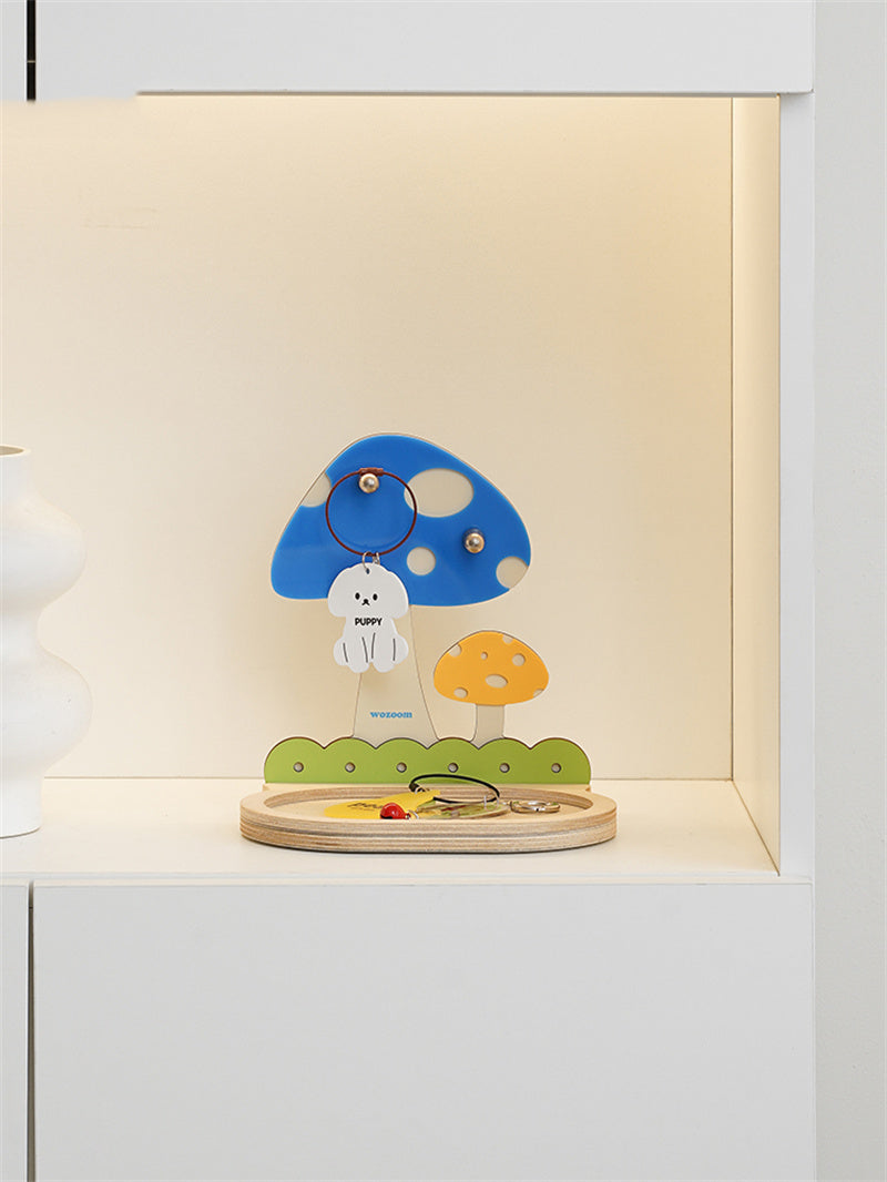 Mushroom Key Holder with Tray - Desktop Decor Organizer Shelf for Small Accessories