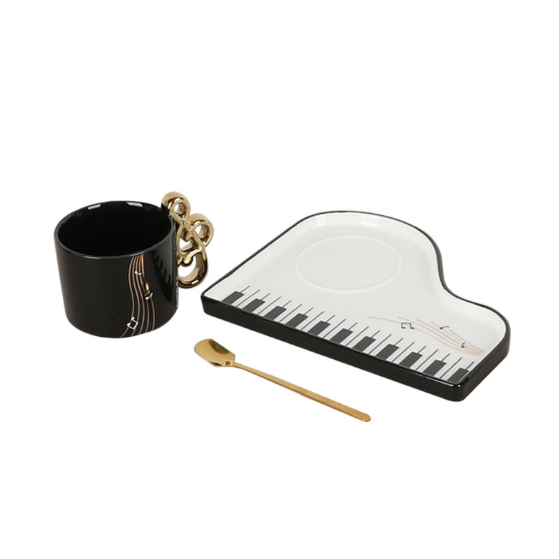 Musical Note Piano-Shaped Ceramic Coffee Mug Set - Creative Music-Themed Tea Cup with Saucer & Spoon