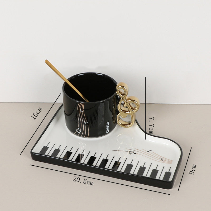 Musical Note Piano-Shaped Ceramic Coffee Mug Set - Creative Music-Themed Tea Cup with Saucer & Spoon