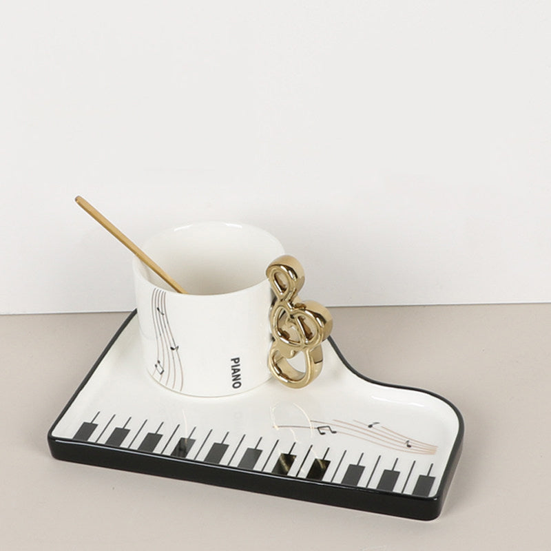 Musical Note Piano-Shaped Ceramic Coffee Mug Set - Creative Music-Themed Tea Cup with Saucer & Spoon