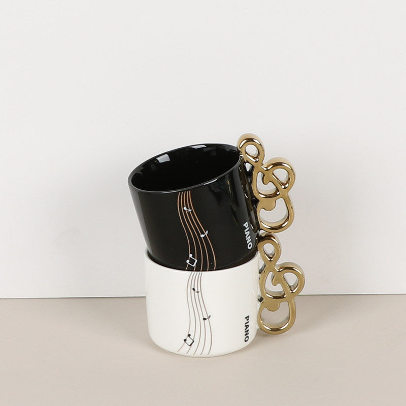 Musical Note Piano-Shaped Ceramic Coffee Mug Set - Creative Music-Themed Tea Cup with Saucer & Spoon
