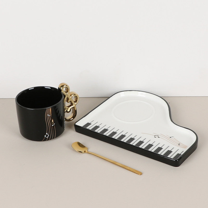 Musical Note Piano-Shaped Ceramic Coffee Mug Set - Creative Music-Themed Tea Cup with Saucer & Spoon