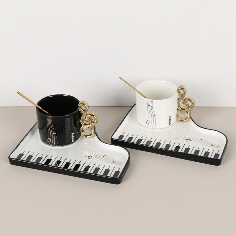 Musical Note Piano-Shaped Ceramic Coffee Mug Set - Creative Music-Themed Tea Cup with Saucer & Spoon
