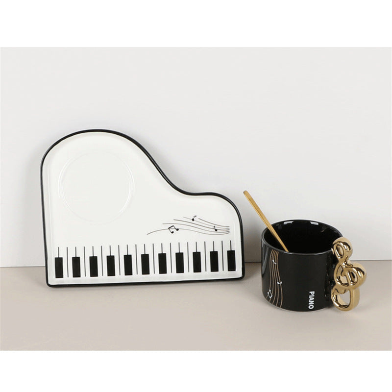 Musical Note Piano-Shaped Ceramic Coffee Mug Set - Creative Music-Themed Tea Cup with Saucer & Spoon