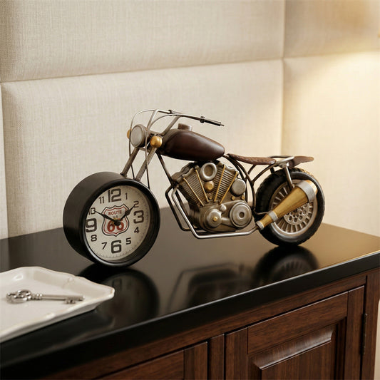 Nostalgic Retro Wrought Iron Motorcycle With Clock, Home And Office Decoration