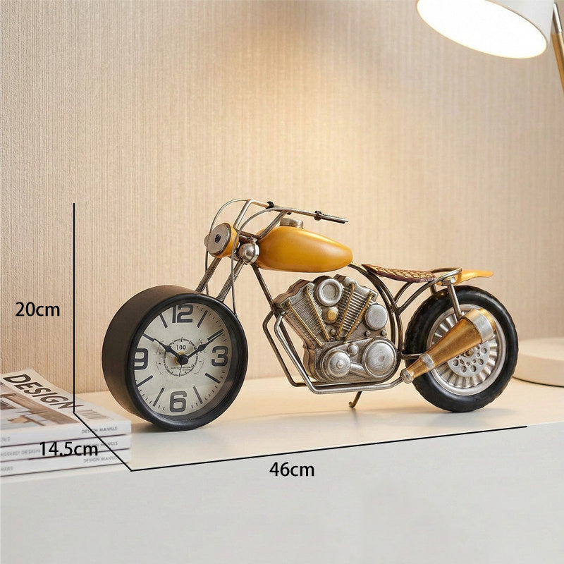 Nostalgic Retro Wrought Iron Motorcycle With Clock, Home And Office Decoration