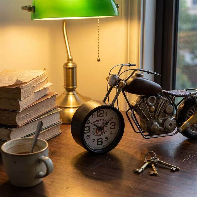 Nostalgic Retro Wrought Iron Motorcycle With Clock, Home And Office Decoration