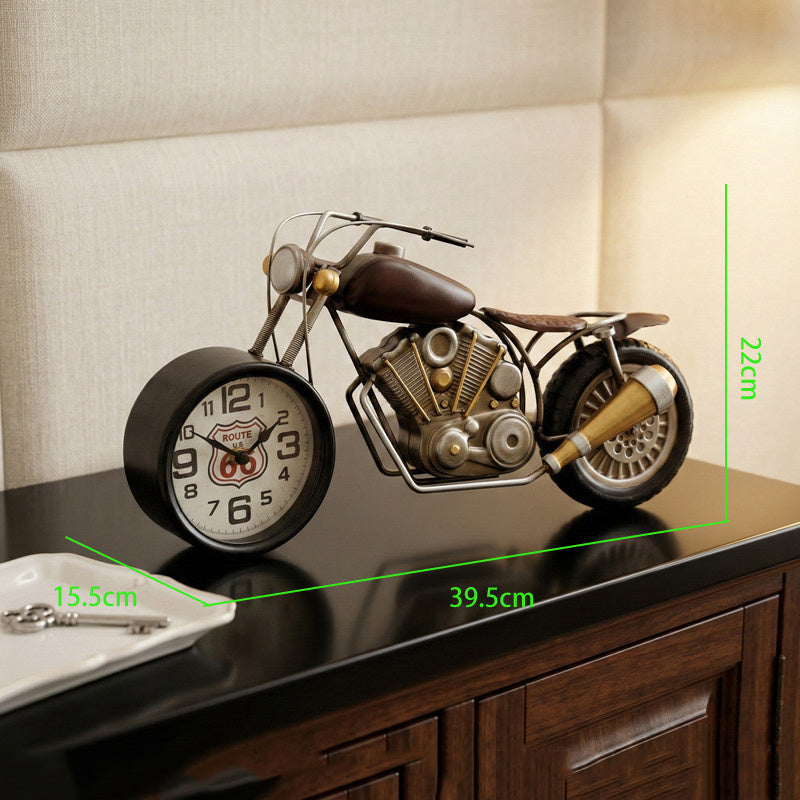 Nostalgic Retro Wrought Iron Motorcycle With Clock, Home And Office Decoration