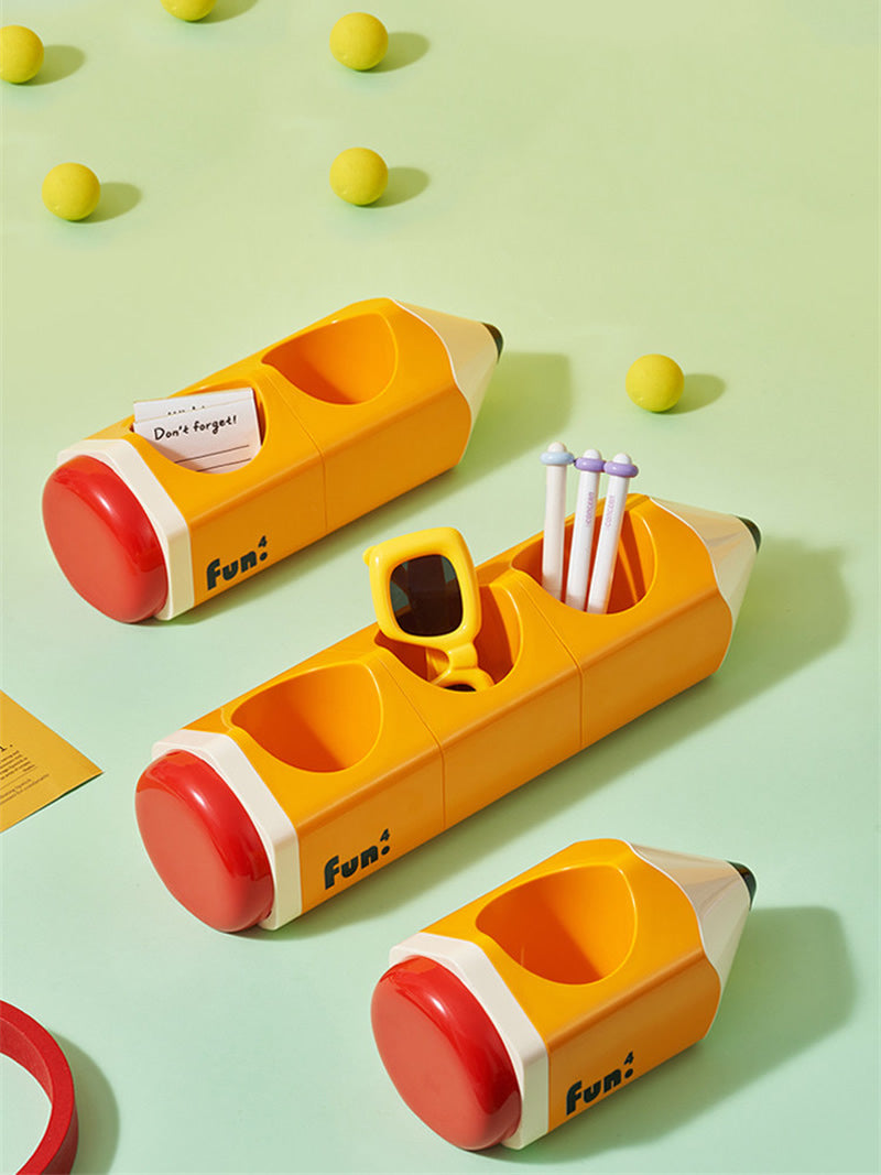 Novelty Giant Cartoon Pencil Shaped Glossy Plastic Multi-Grid Desk Organizer&Pen Holder, Cute Kawaii Student Kids Study Bedroom Office Desk Decor