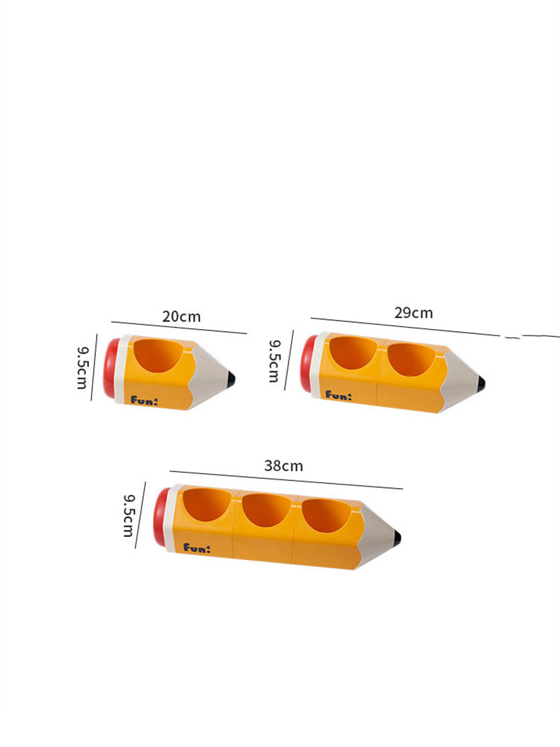 Novelty Giant Cartoon Pencil Shaped Glossy Plastic Multi-Grid Desk Organizer&Pen Holder, Cute Kawaii Student Kids Study Bedroom Office Desk Decor