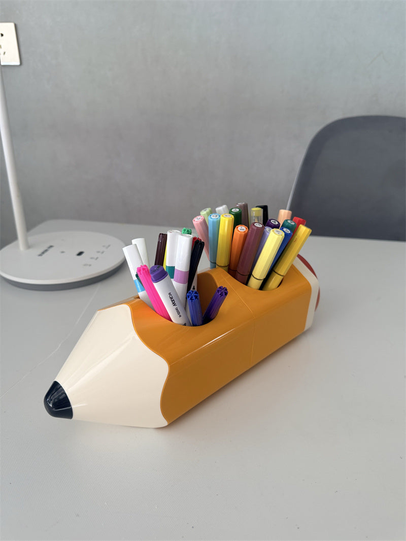 Novelty Giant Cartoon Pencil Shaped Glossy Plastic Multi-Grid Desk Organizer&Pen Holder, Cute Kawaii Student Kids Study Bedroom Office Desk Decor