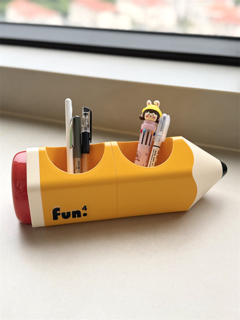 Novelty Giant Cartoon Pencil Shaped Glossy Plastic Multi-Grid Desk Organizer&Pen Holder, Cute Kawaii Student Kids Study Bedroom Office Desk Decor