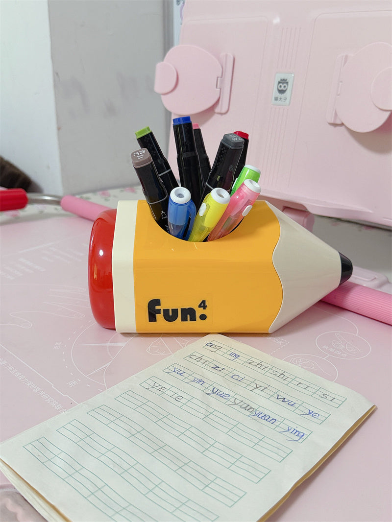 Novelty Giant Cartoon Pencil Shaped Glossy Plastic Multi-Grid Desk Organizer&Pen Holder, Cute Kawaii Student Kids Study Bedroom Office Desk Decor