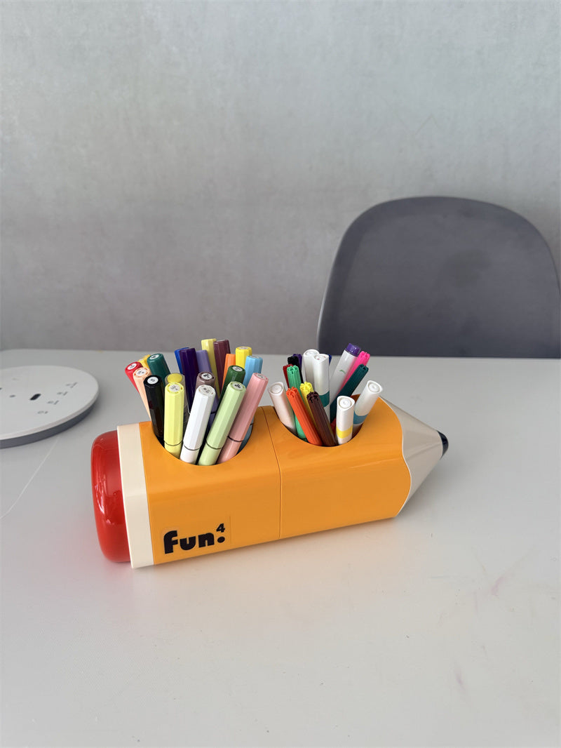 Novelty Giant Cartoon Pencil Shaped Glossy Plastic Multi-Grid Desk Organizer&Pen Holder, Cute Kawaii Student Kids Study Bedroom Office Desk Decor
