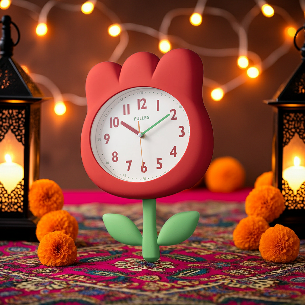 Beautiful Swinging Tulip Wall Clock, Home Bedroom Decoration Idea