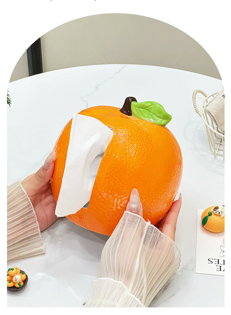 Orange Tissue Box – Realistic Ceramic Fruit Design, Fun Home Decor Accent