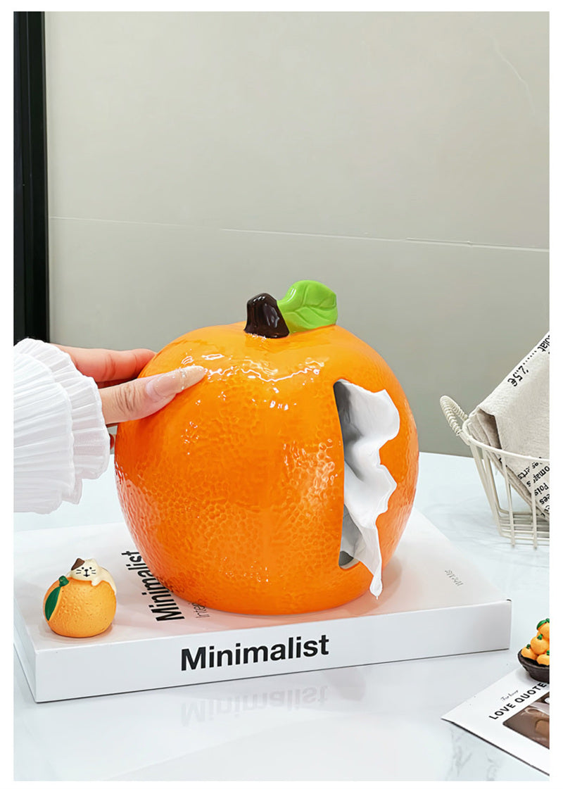 Orange Tissue Box – Realistic Ceramic Fruit Design, Fun Home Decor Accent