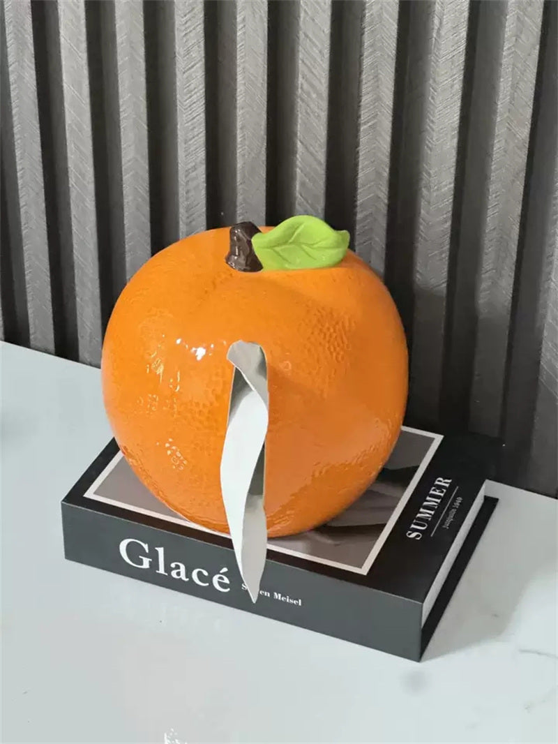 Orange Tissue Box – Realistic Ceramic Fruit Design, Fun Home Decor Accent
