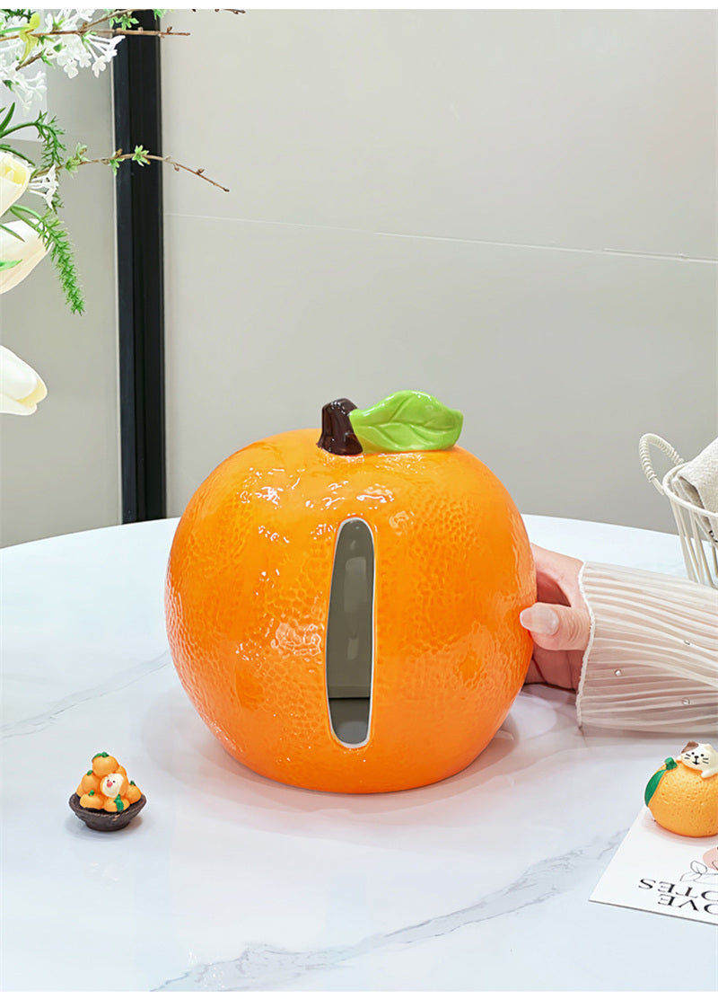 Orange Tissue Box – Realistic Ceramic Fruit Design, Fun Home Decor Accent