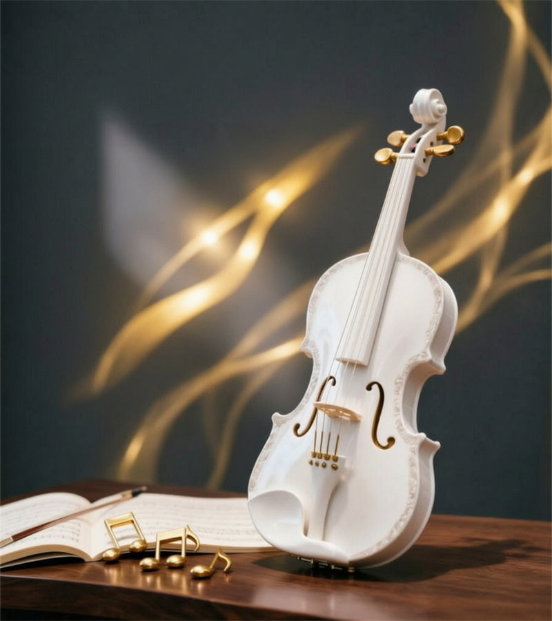 Ornate golden‑trim violin figurine, musical instrument sculpture, classic music‑themed resin ornament