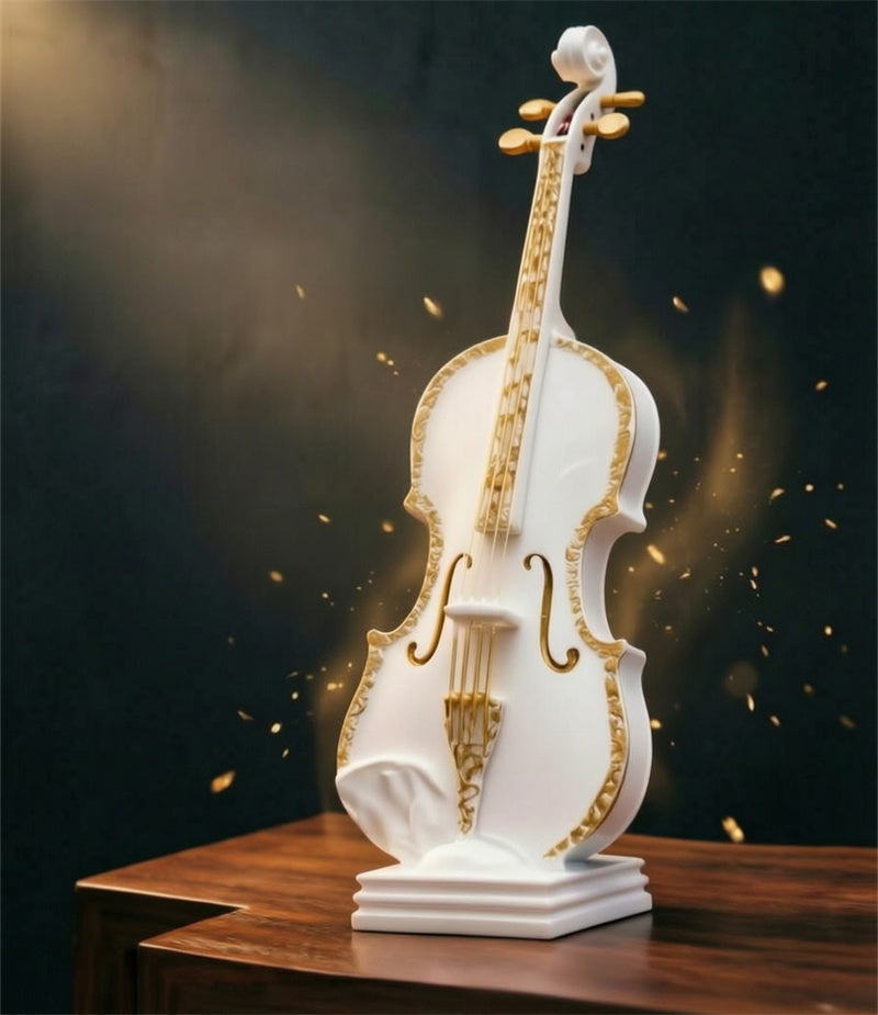 Ornate golden‑trim violin figurine, musical instrument sculpture, classic music‑themed resin ornament