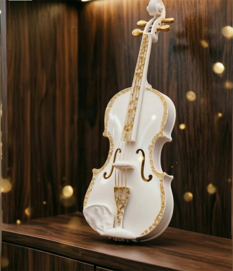 Ornate golden‑trim violin figurine, musical instrument sculpture, classic music‑themed resin ornament