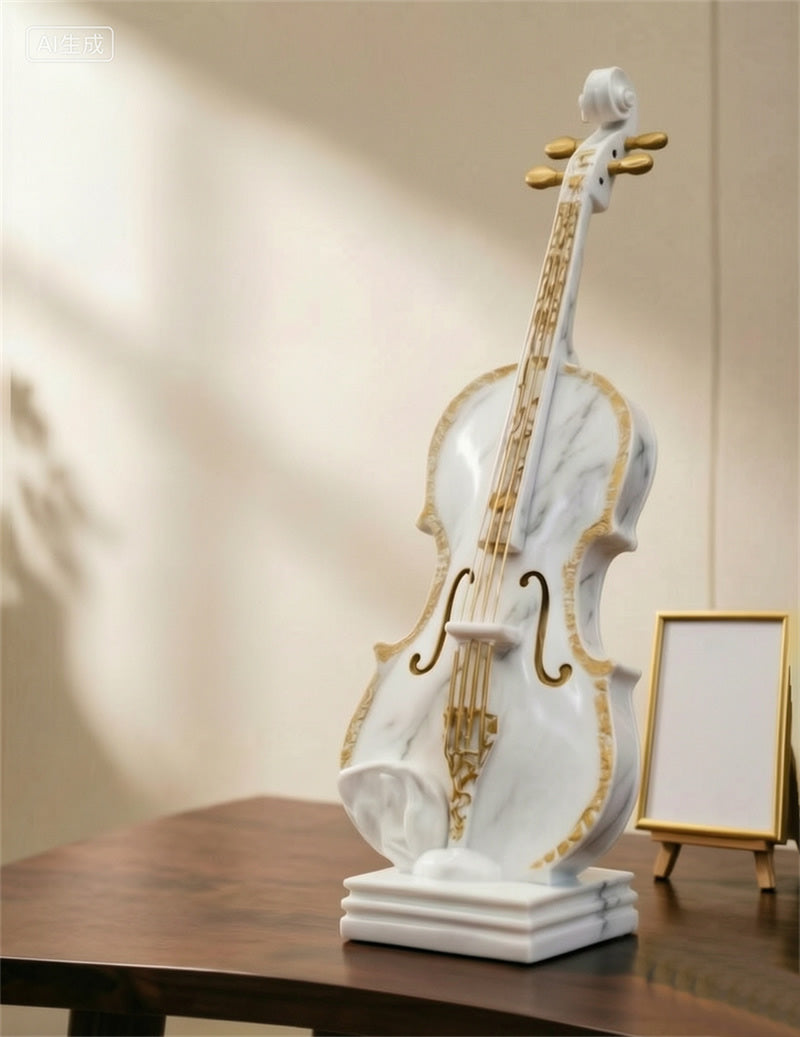 Ornate golden‑trim violin figurine, musical instrument sculpture, classic music‑themed resin ornament