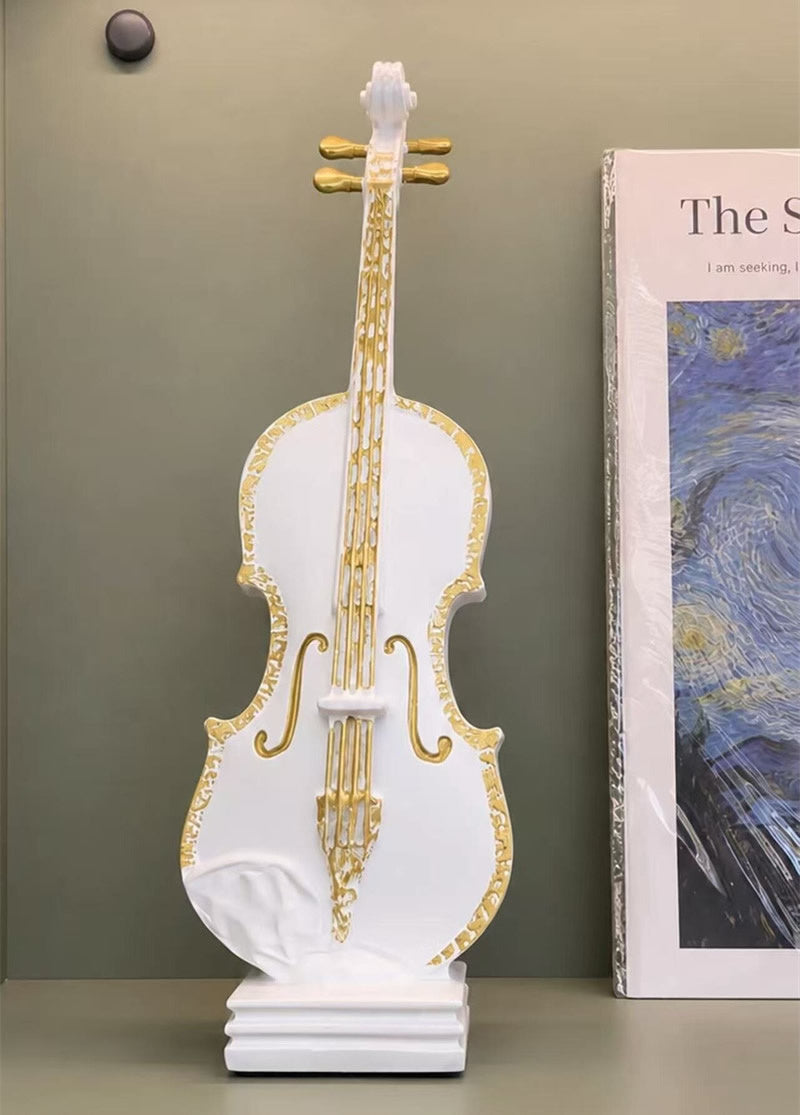 Ornate golden‑trim violin figurine, musical instrument sculpture, classic music‑themed resin ornament