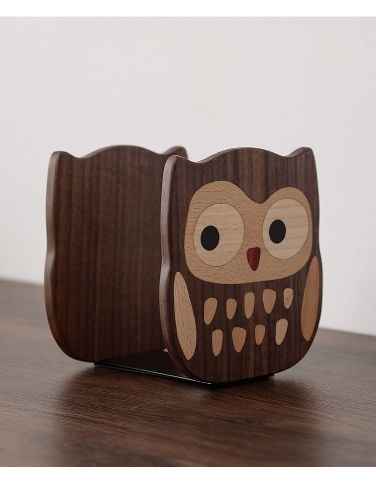 Owl-Shaped Wood Bookend - Cute Decorative Book Organizer for Desks, Bookshelves & Studies