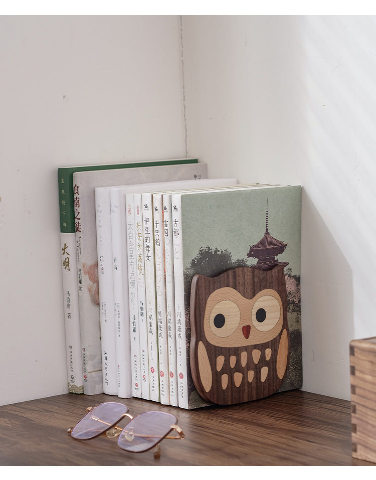 Owl-Shaped Wood Bookend - Cute Decorative Book Organizer for Desks, Bookshelves & Studies