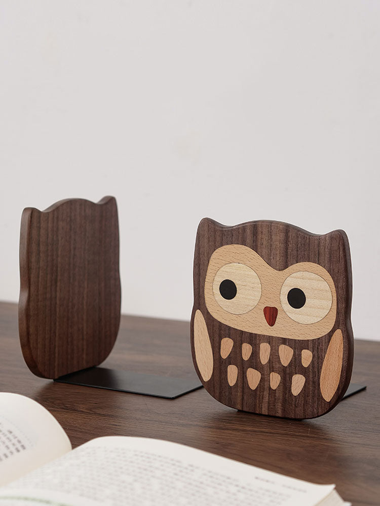 Owl-Shaped Wood Bookend - Cute Decorative Book Organizer for Desks, Bookshelves & Studies